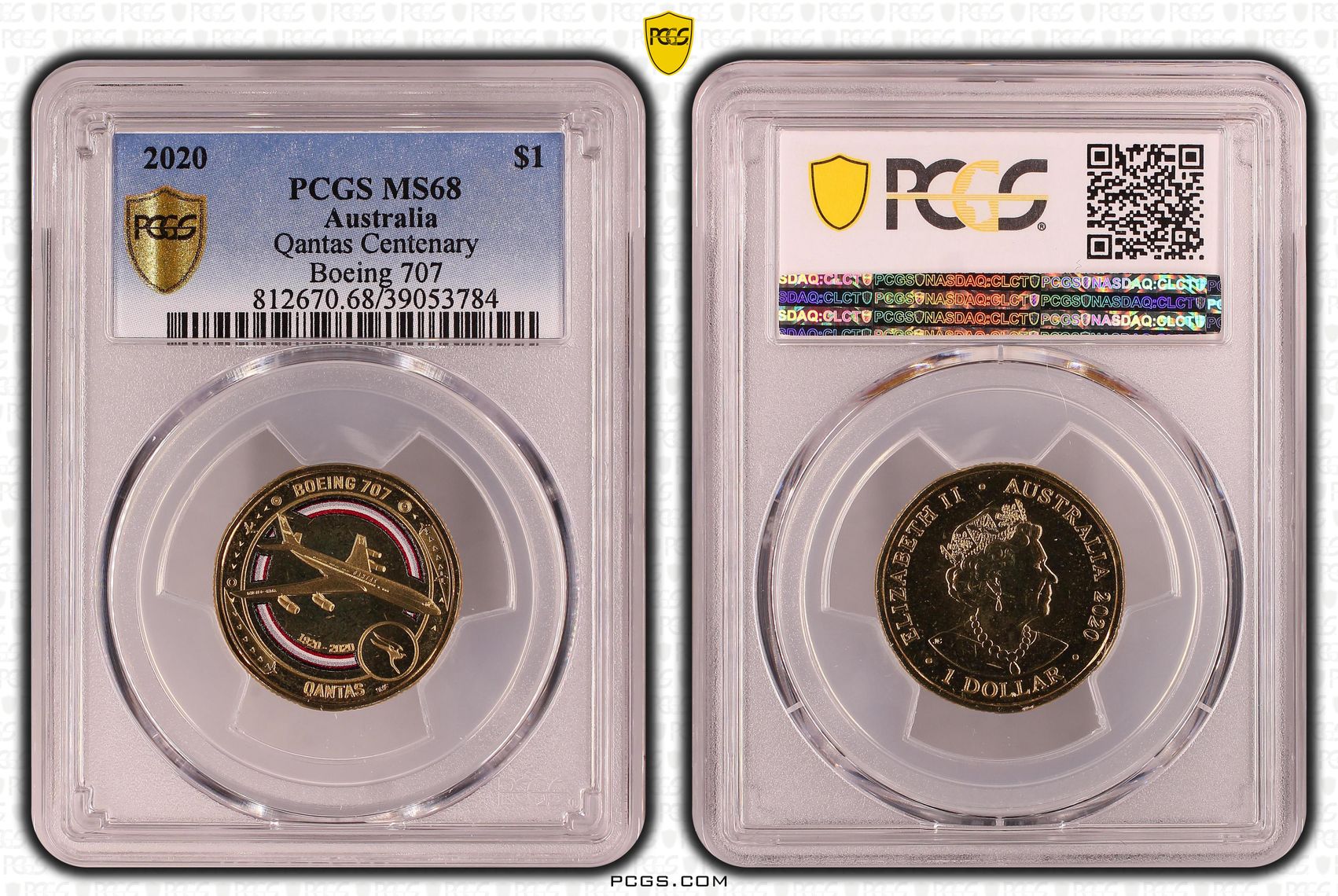 474 · Qantas Centenary Boeing 707, One Dollar, 2020, PCGS MS68