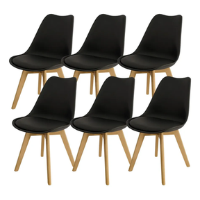 Padded Dinging Chair With Solid Wooden Legs PU Leather Black |