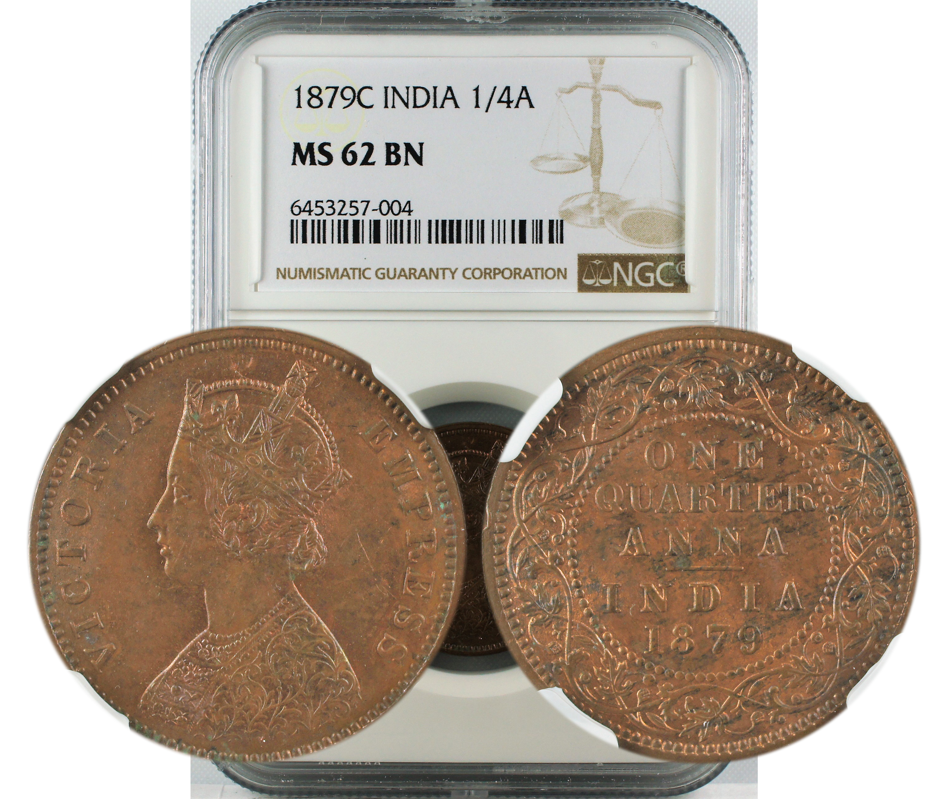1879 C INDIA 1/4ANNA MS62 BN