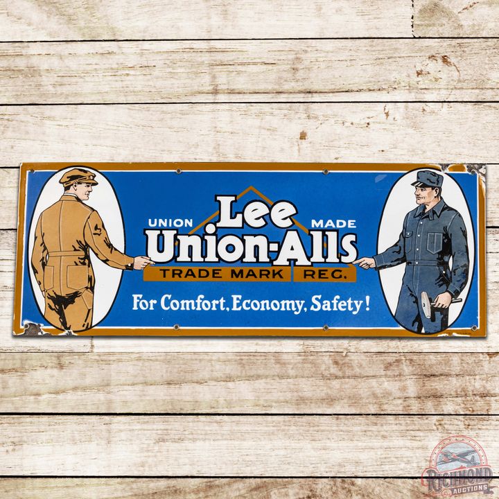 Union Made Lee Union-Alls "For Comfort, Economy, Safety!" SS Porcelain Sign
