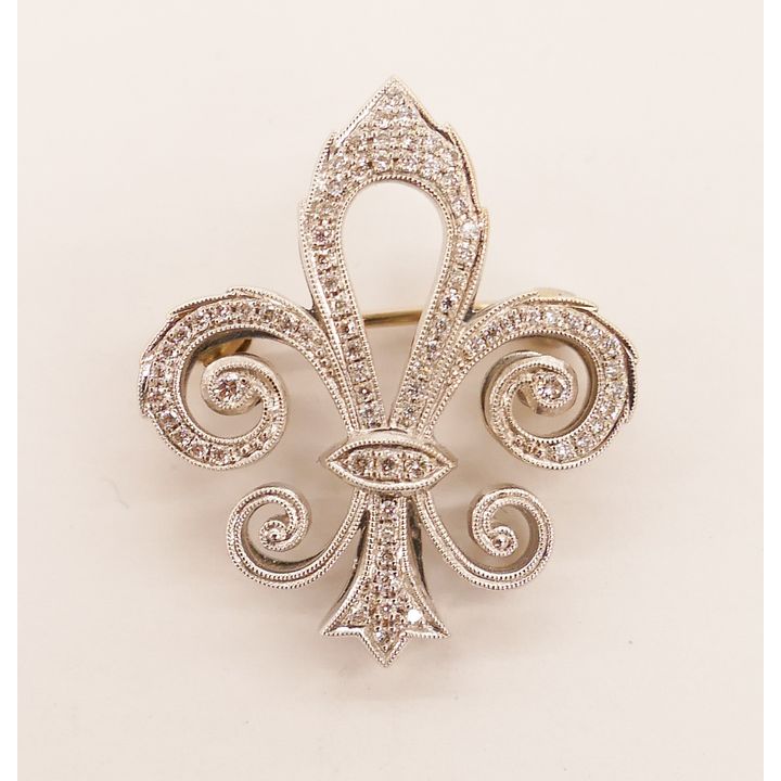 Lady's Edwardian Diamond Fleur-de-Lis 18k Brooch