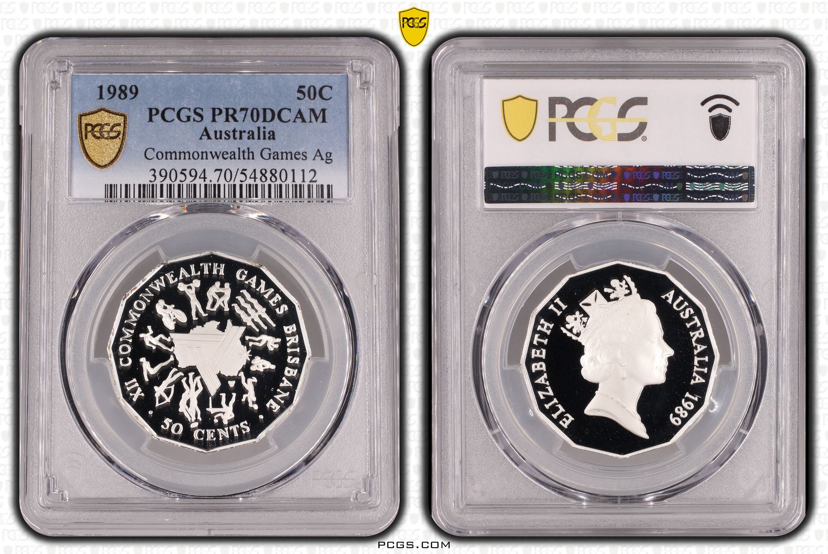 Commonwealth Games Ag, Fifty Cent, 1989, PCGS PR70DCAM