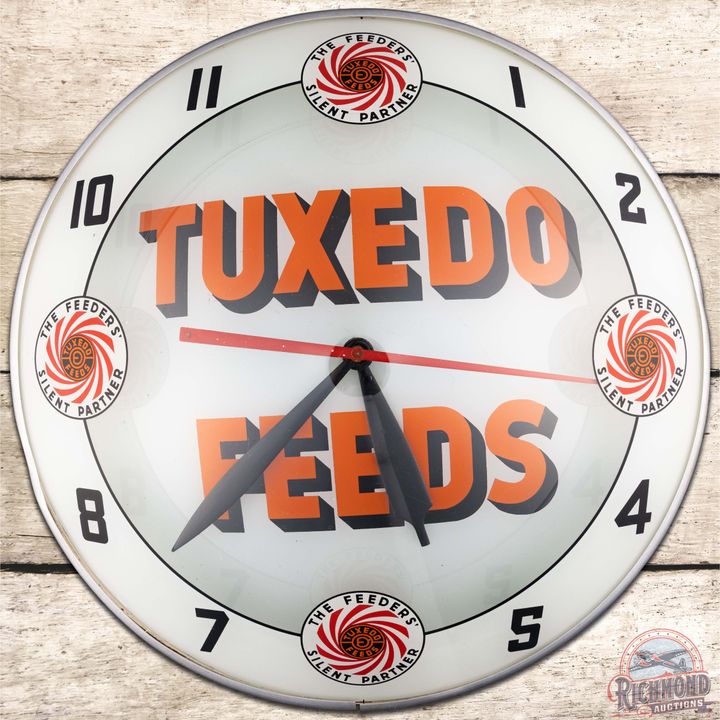 Tuxedo Feeds 15" Double Bubble Advertising Clock