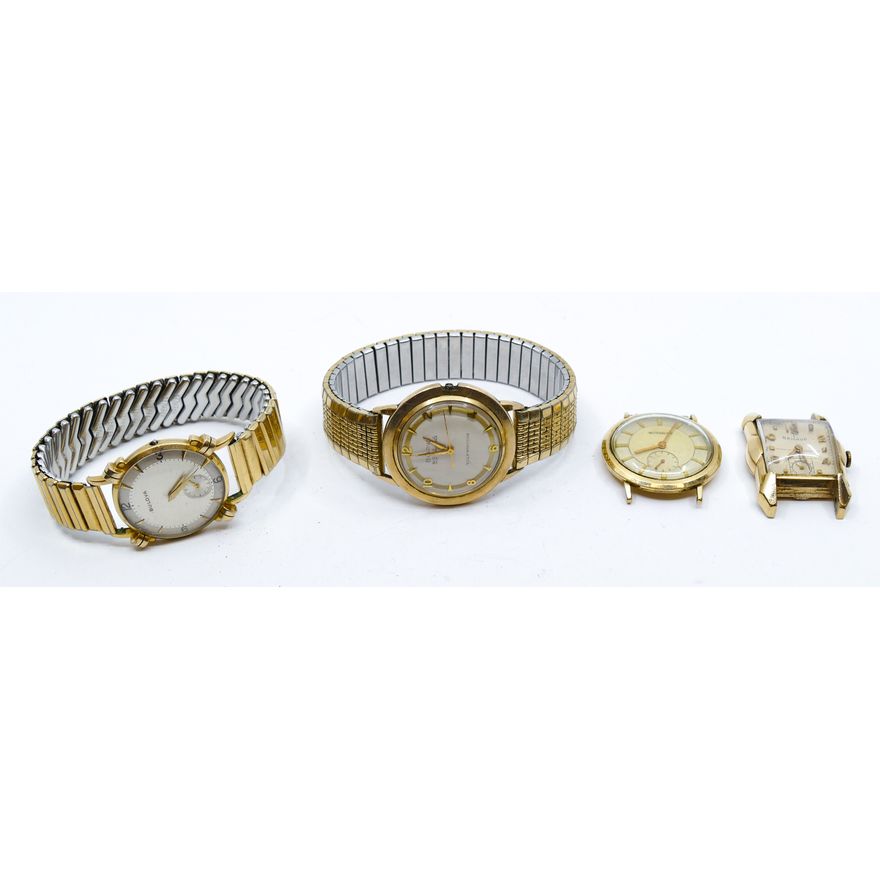 Box 4pc Vintage Gold Filled Men's Wristwatches - Bulova etc.