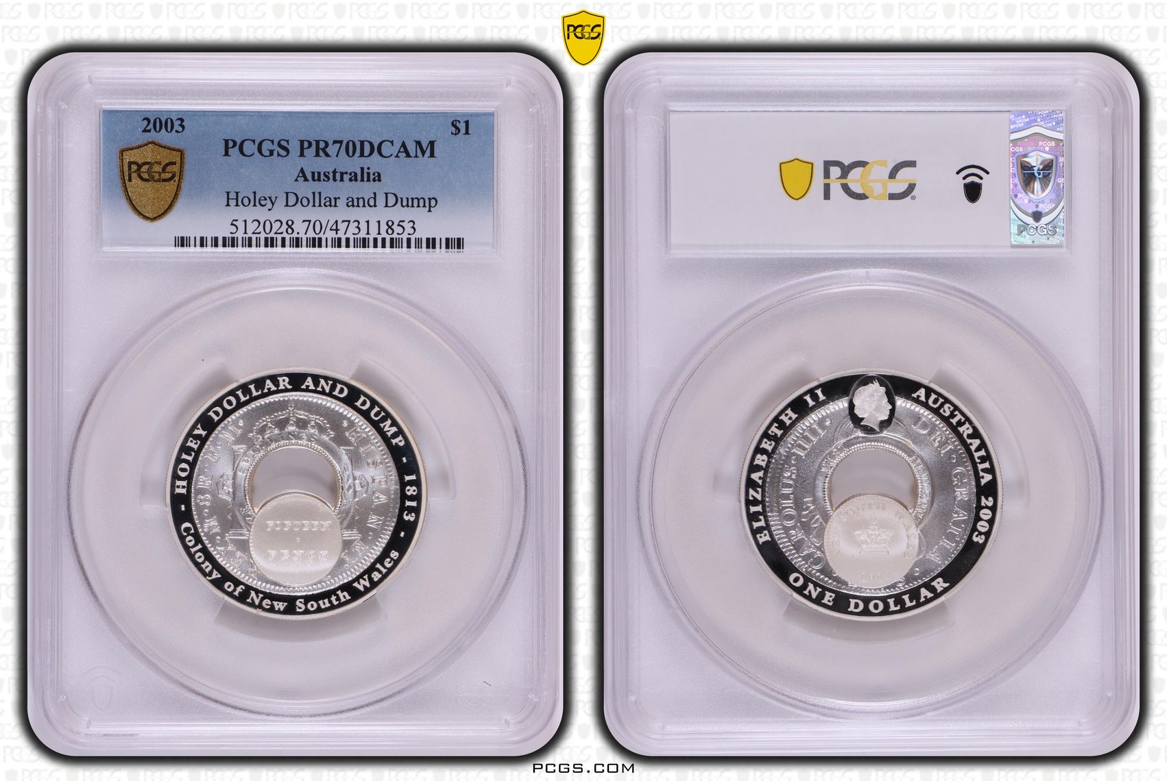 Elizabeth II, Holey Dollar & Dump, One Dollar, 2003, PCGS PR70DCAM