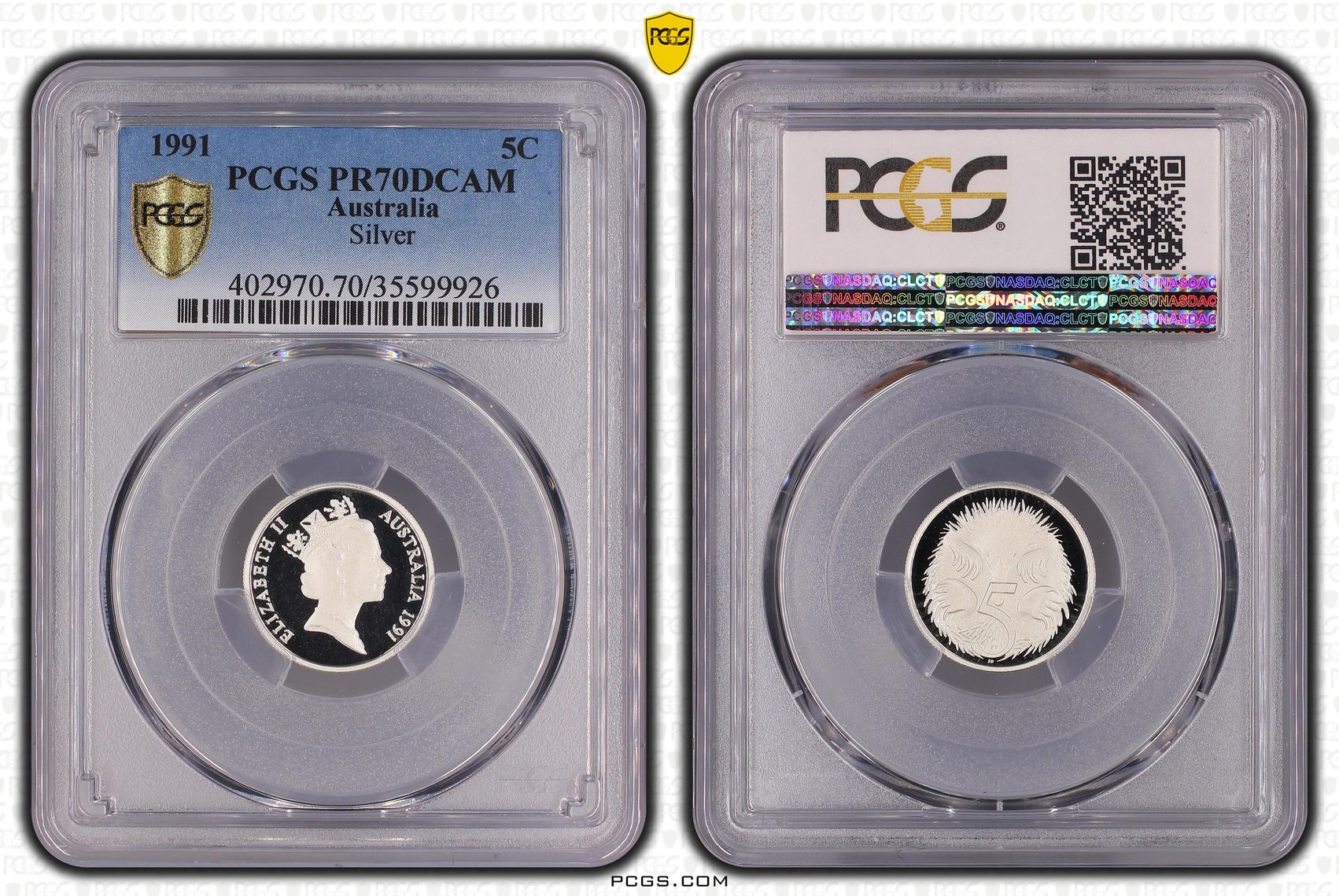 1991 Australia Five Cent, 5c Silver Proof Silver PCGS - PR70DCAM POP 69/0 -926