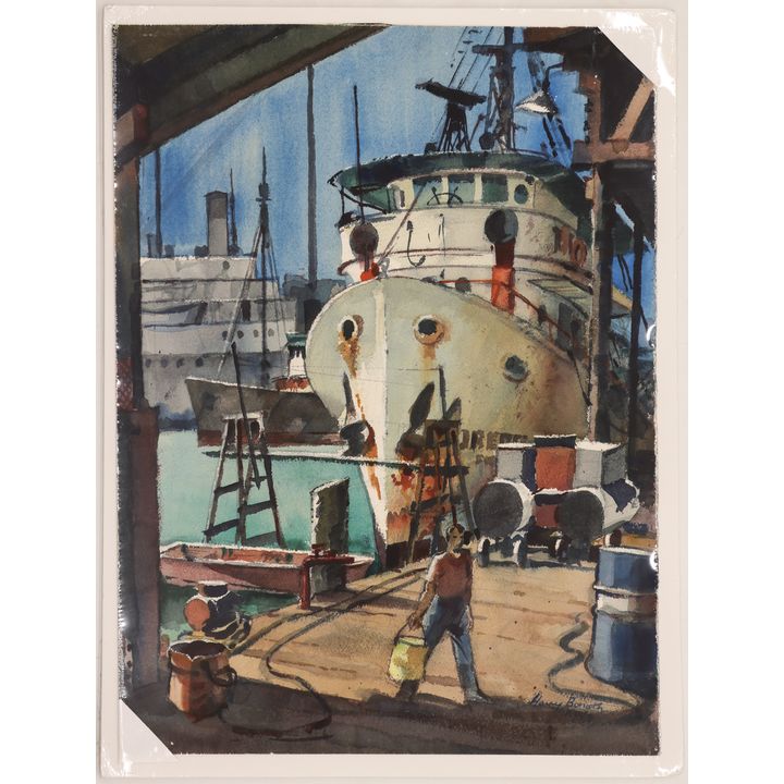 Harry Bonath ''Lake Union Repair Yard'' Watercolor on Arches 25''x19''