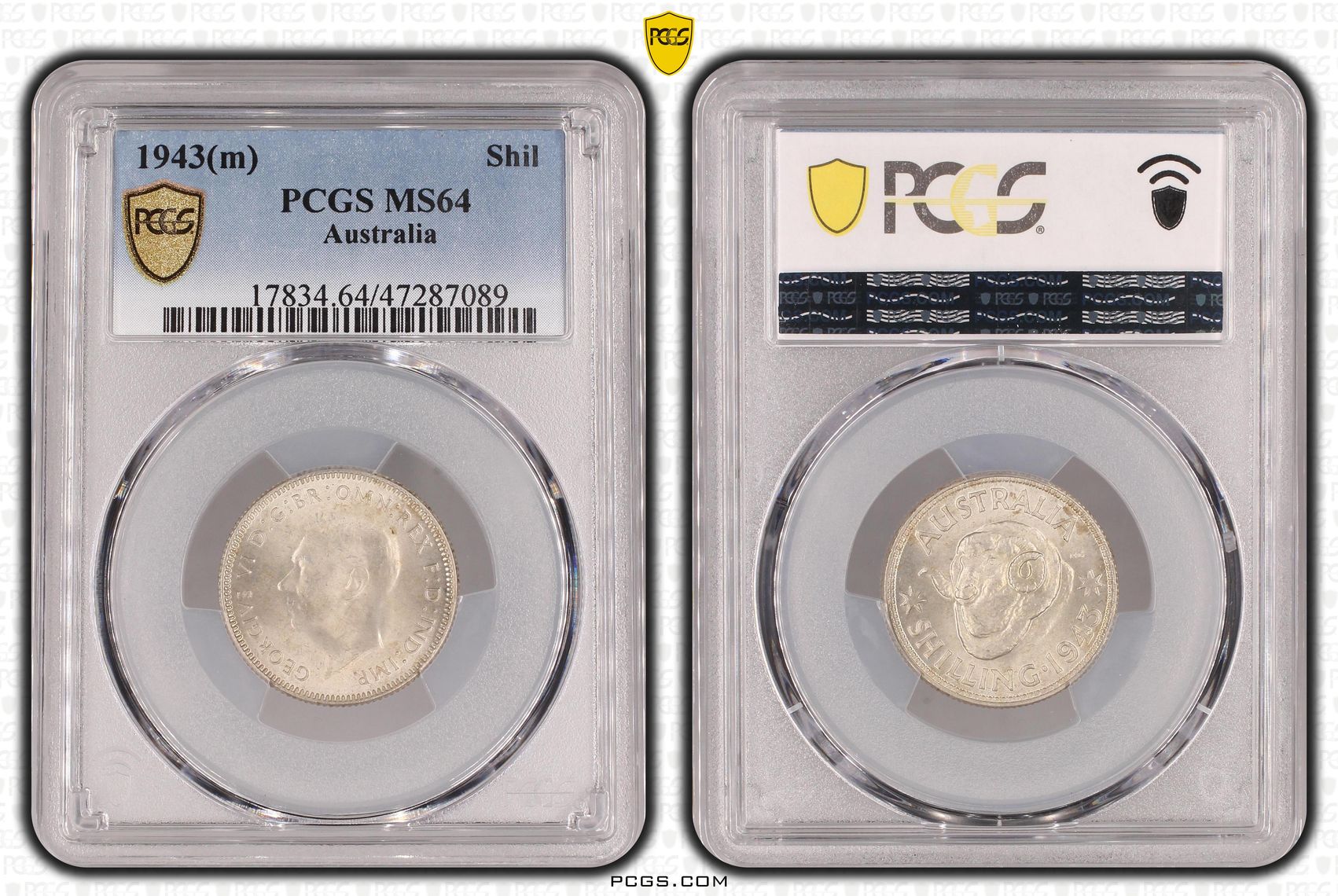 Shilling, 1943(m), PCGS MS 64
