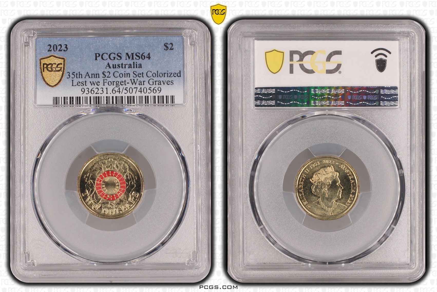 35th Ann $2 Coin Set Colorized Lest we Forget-War Graves , Two Dollar, 2023, PCGS MS64