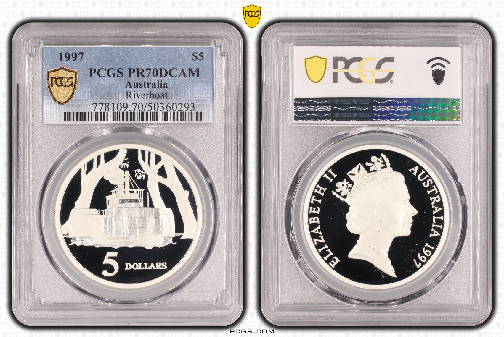 Riverboat POP 12/0, Five Dollar, 1997, PCGS PR70DCAM