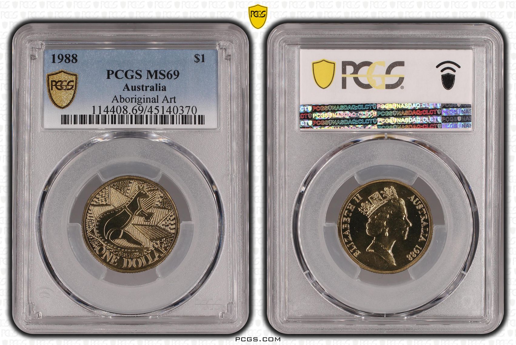 1988 Australia One Dollar, $1 Aboriginal Art - Kangaroo PCGS - MS69 POP 9/0 -370