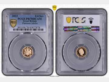 2022 PLATINUM JUBILEE PROOF QUARTER GOLD SOVEREIGN PR70 DCAM TOP POP!