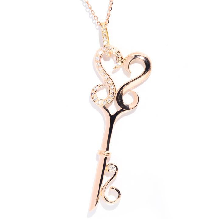 Diamond Heart Key 9 Carat Gold Pendant on Chain
