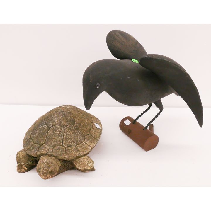 2pc M. Zitka Carved Wood Raven Sculpture & Turtle- 9'' approx