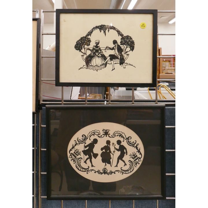 2pc Framed Horizontal Handcut Silhouettes- largest 12x14''