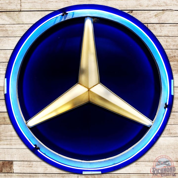 Mercedes Benz 7' Single Sided Tin Lighted Neon Logo Sign