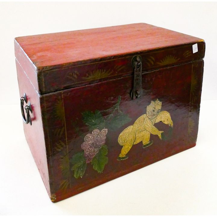 Chinese Red Lacquered Painted Small Chest- 15x17x12''