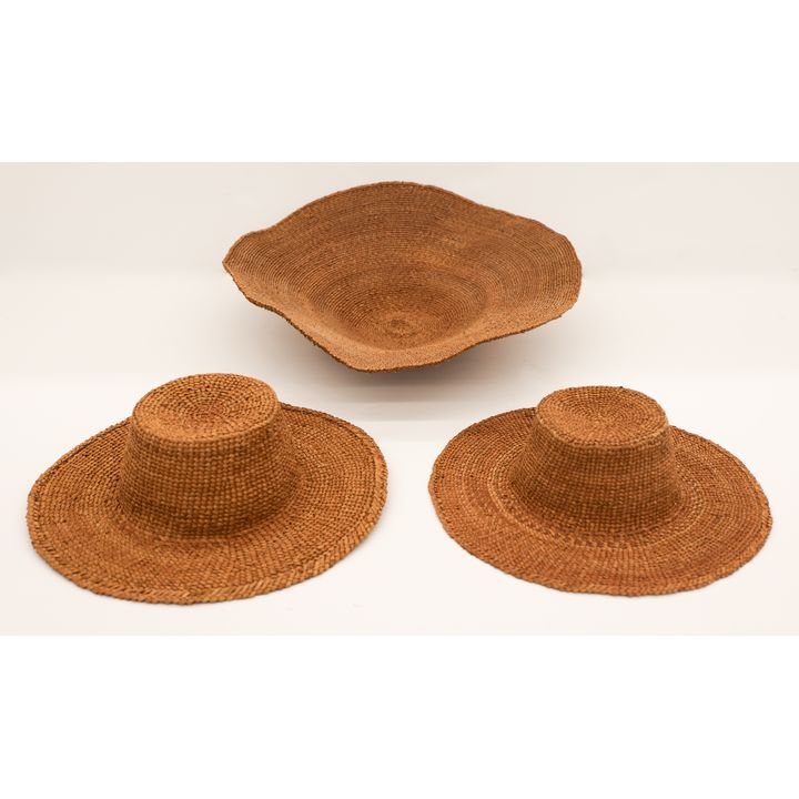 3pc Haida Indian Basketry Hats Cedar Bark