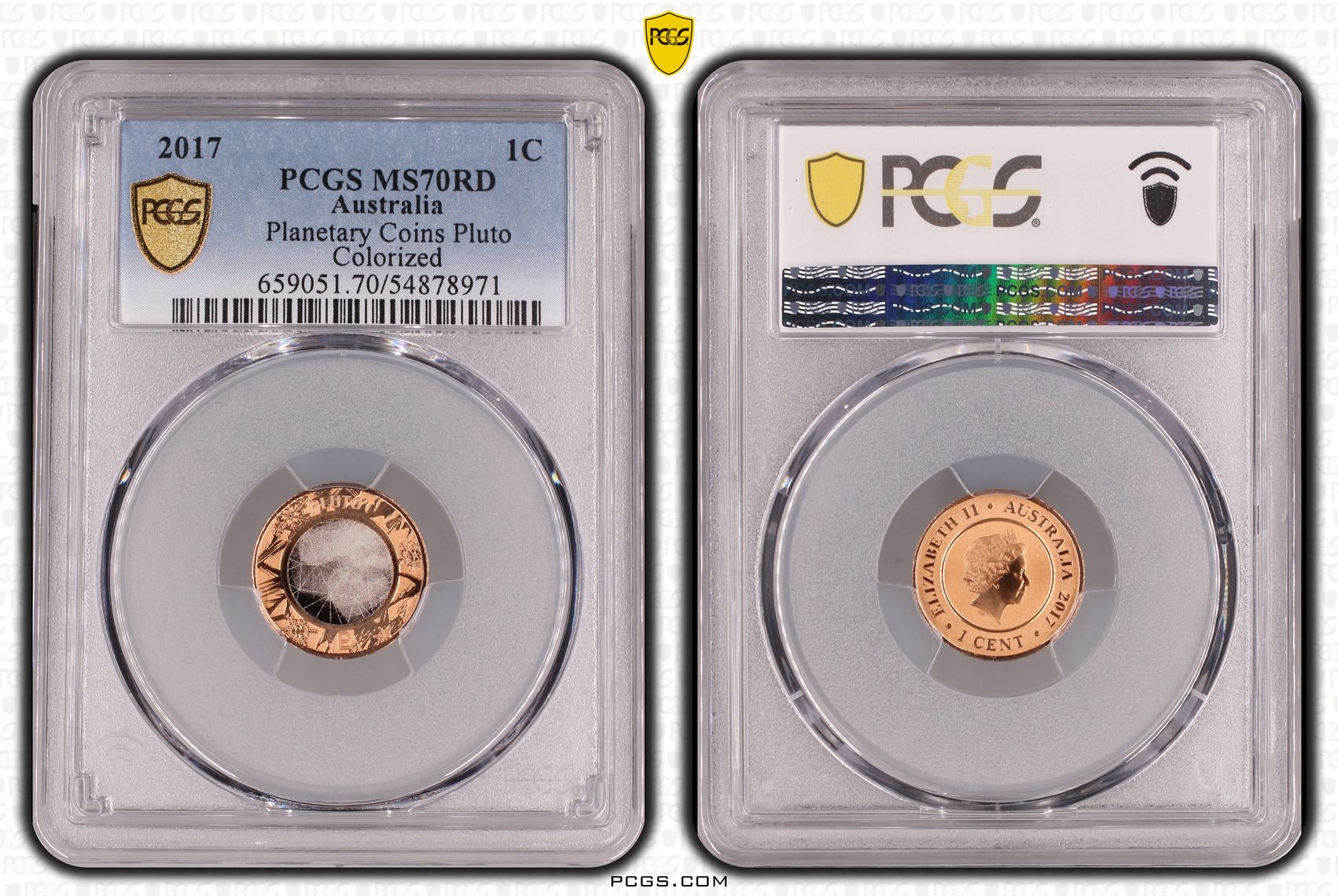 Planetary Coins Pluto Colorized, One Cent, 2017, PCGS MS70RD