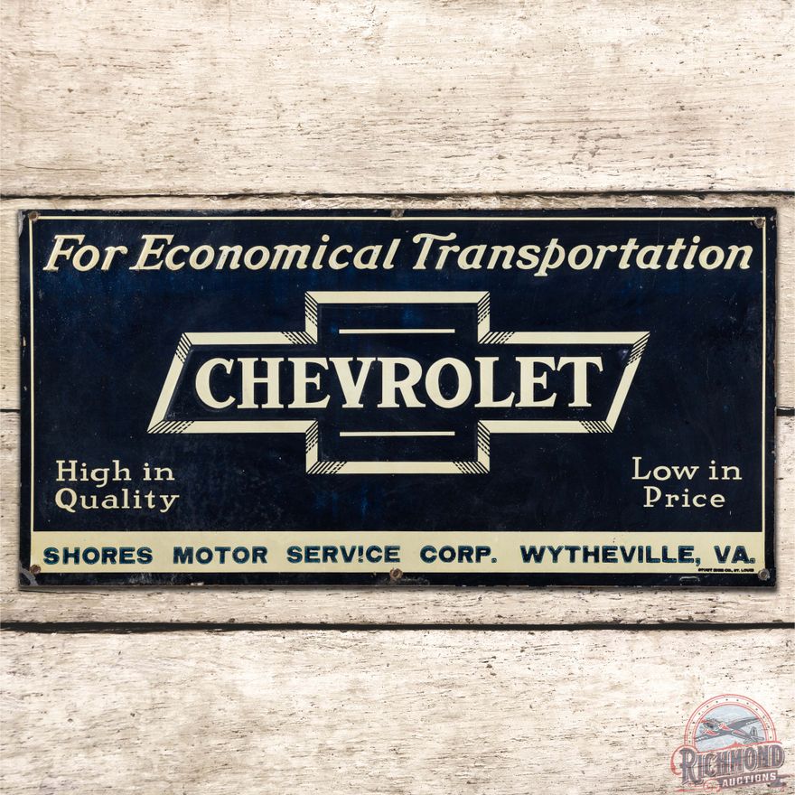 Chevrolet "For Economical Transportation" Embossed SS Tin Sign w/ Logo Wytheville VA