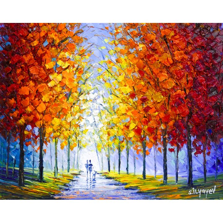 Salava Ilyayev ''Family Out for a Walk II'' Oil on Canvas