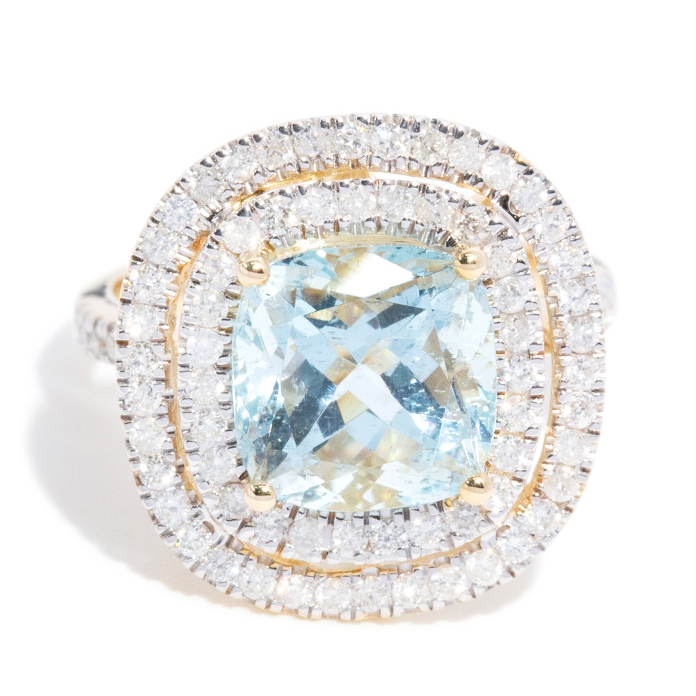 135 · 4.02 Carat Aquamarine and Double Halo Ring 14ct Gold