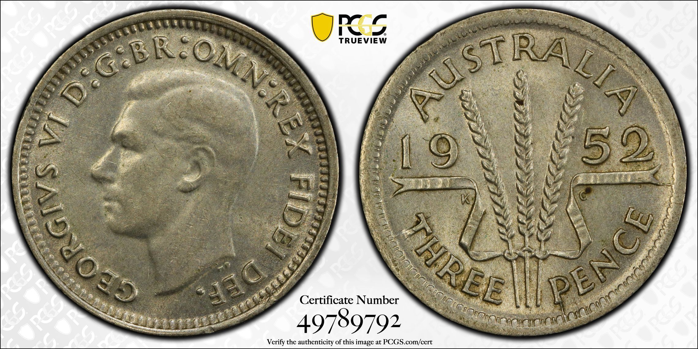 George VI, Threepence, 1952(m), PCGS MS62