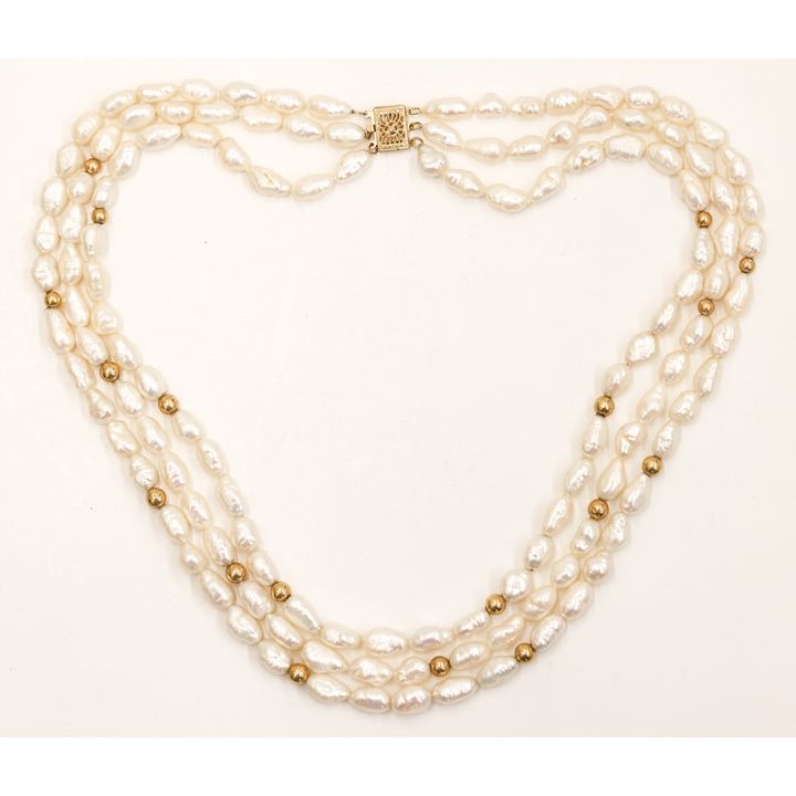 Baroque Pearl 14k Triple Strand Necklace