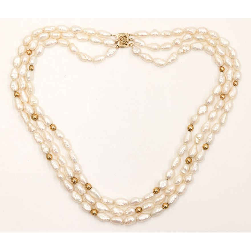 Baroque Pearl 14k Triple Strand Necklace