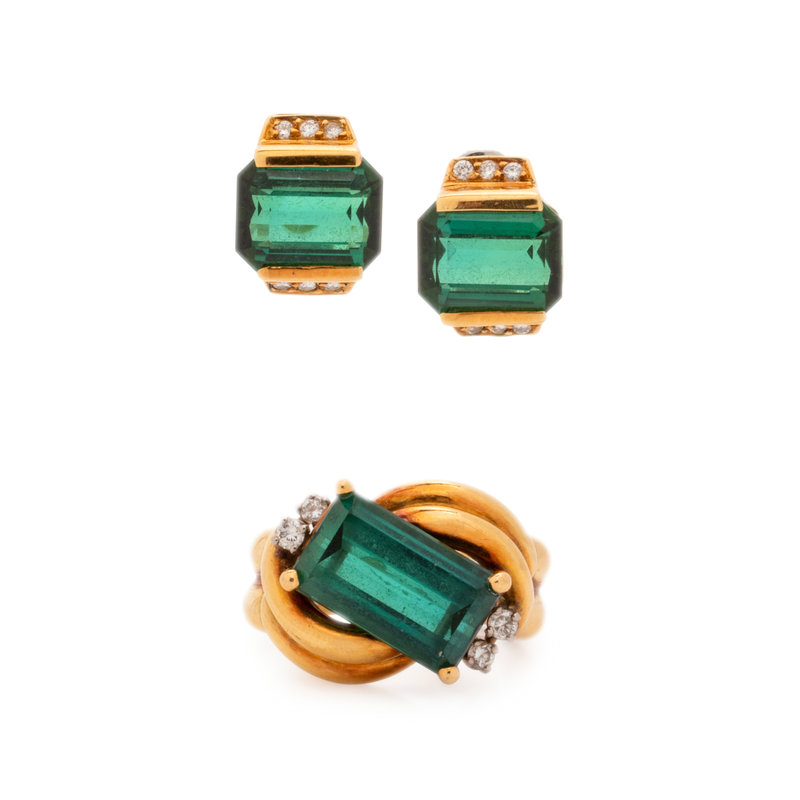 COLLECTION OF GREEN TOURMALINE AND DIAMOND JEWELRY
