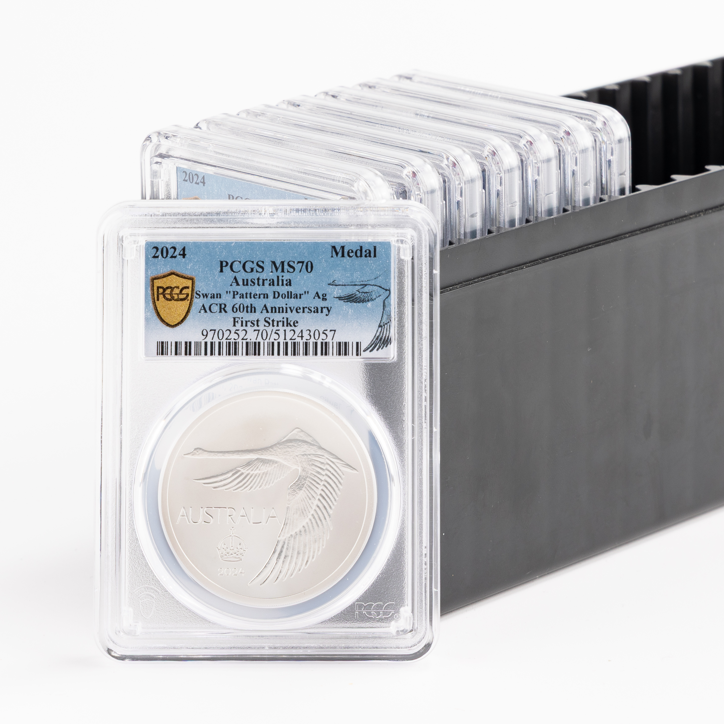 Group of 8 ACR Swan Pattern Dollar Silver Unc, Crown, 2024, PCGS MS70