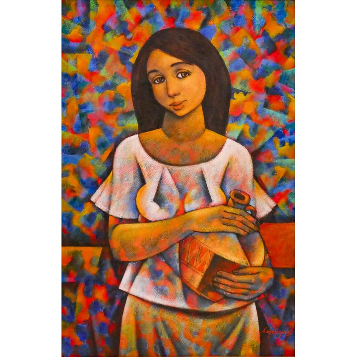 Boy Dizon (20th Cent. Filipino) ''Woman with Jug'' 1986 Oil on Canvas Framed 42''x29''