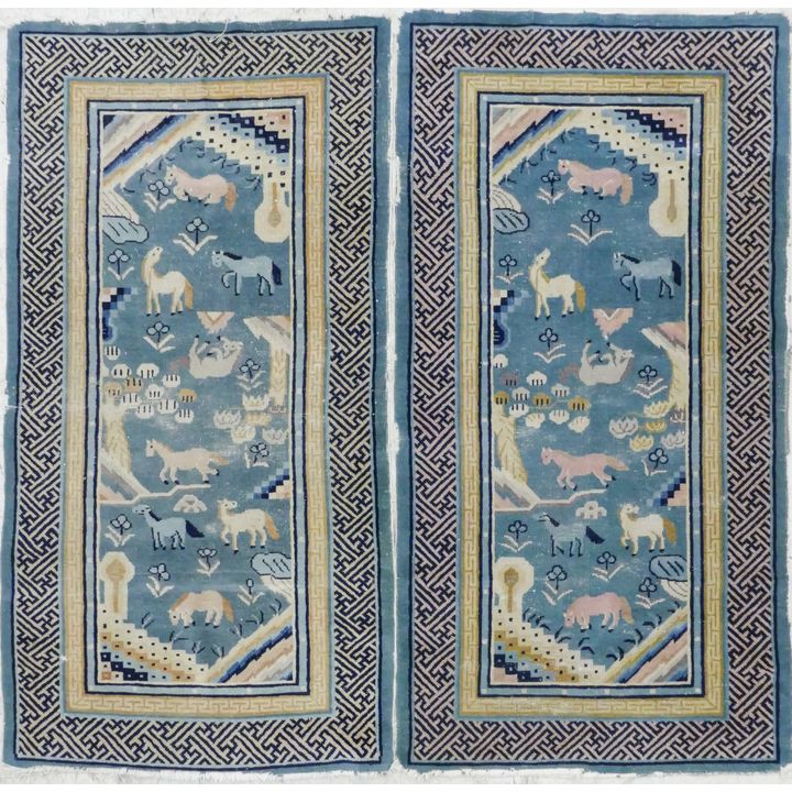 Pair Chinese 1930's Peking Horse Small Rugs 5'8"x3'