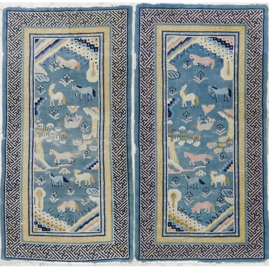 Pair Chinese 1930's Peking Horse Small Rugs 5'8"x3'