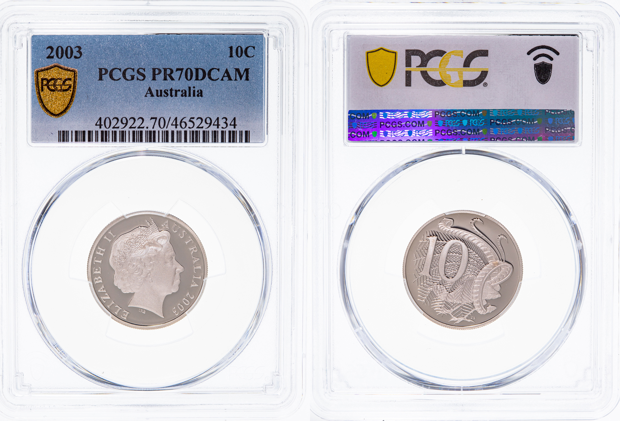 Elizabeth II, Ten Cent, 2003, PCGS PR70DCAM