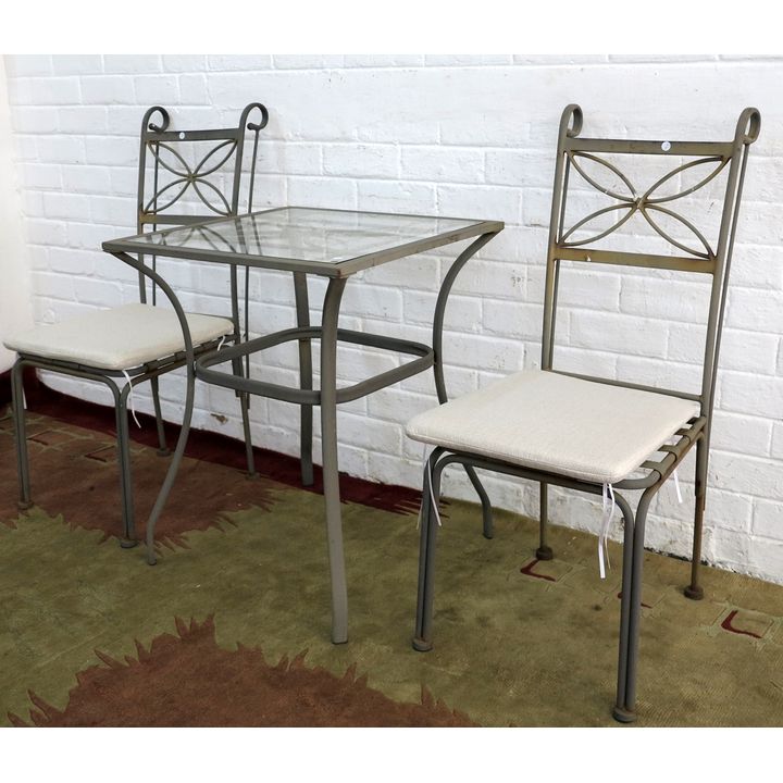 GARDEN TABLE AND PAIR OF CHAIRS
