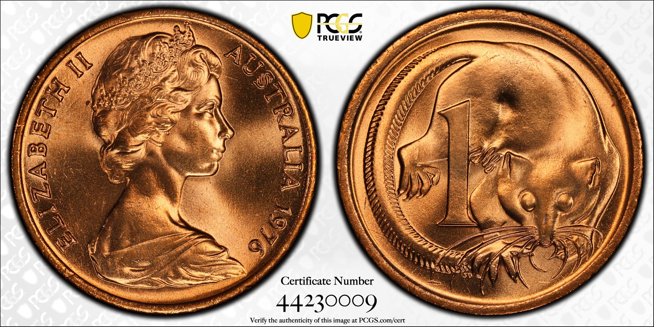 One Cent, 1976, PCGS MS67RD