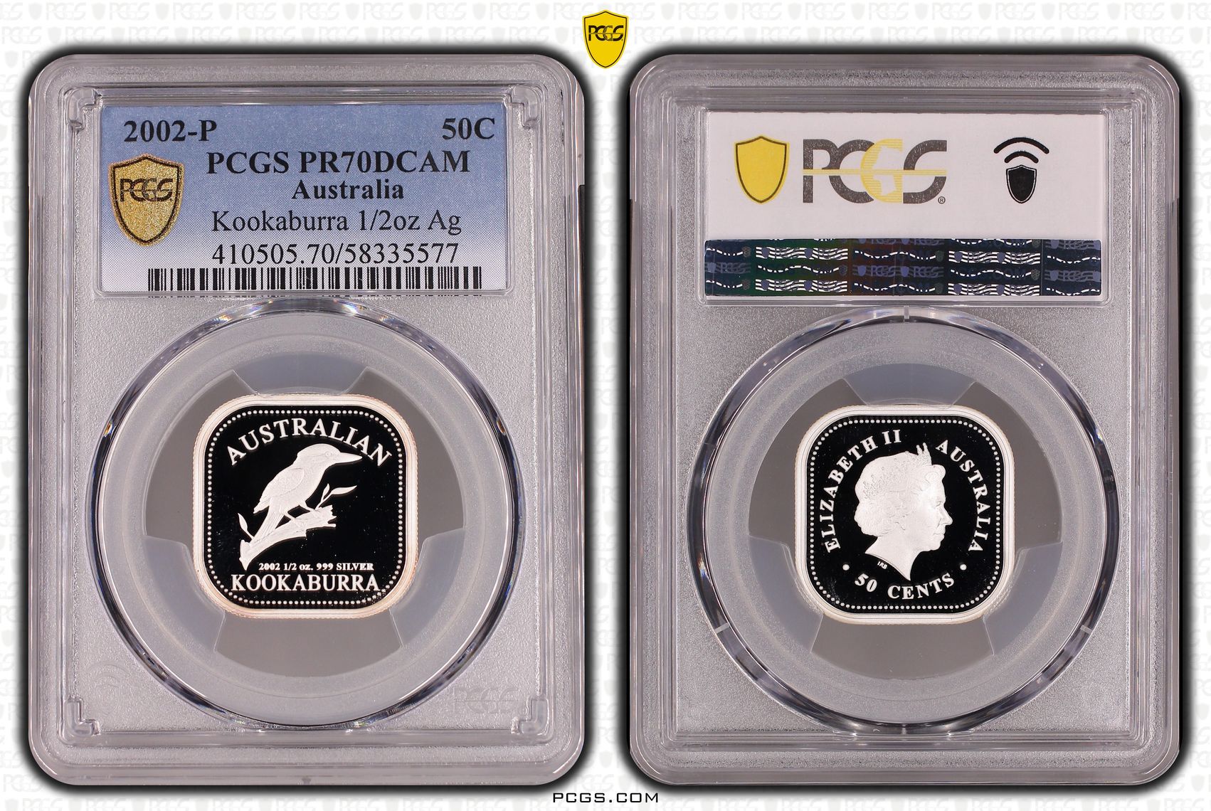 Elizabeth II, Kookaburra 1/2oz Silver, 9/0, Fifty Cent, 2002-P, PCGS PR70DCAM