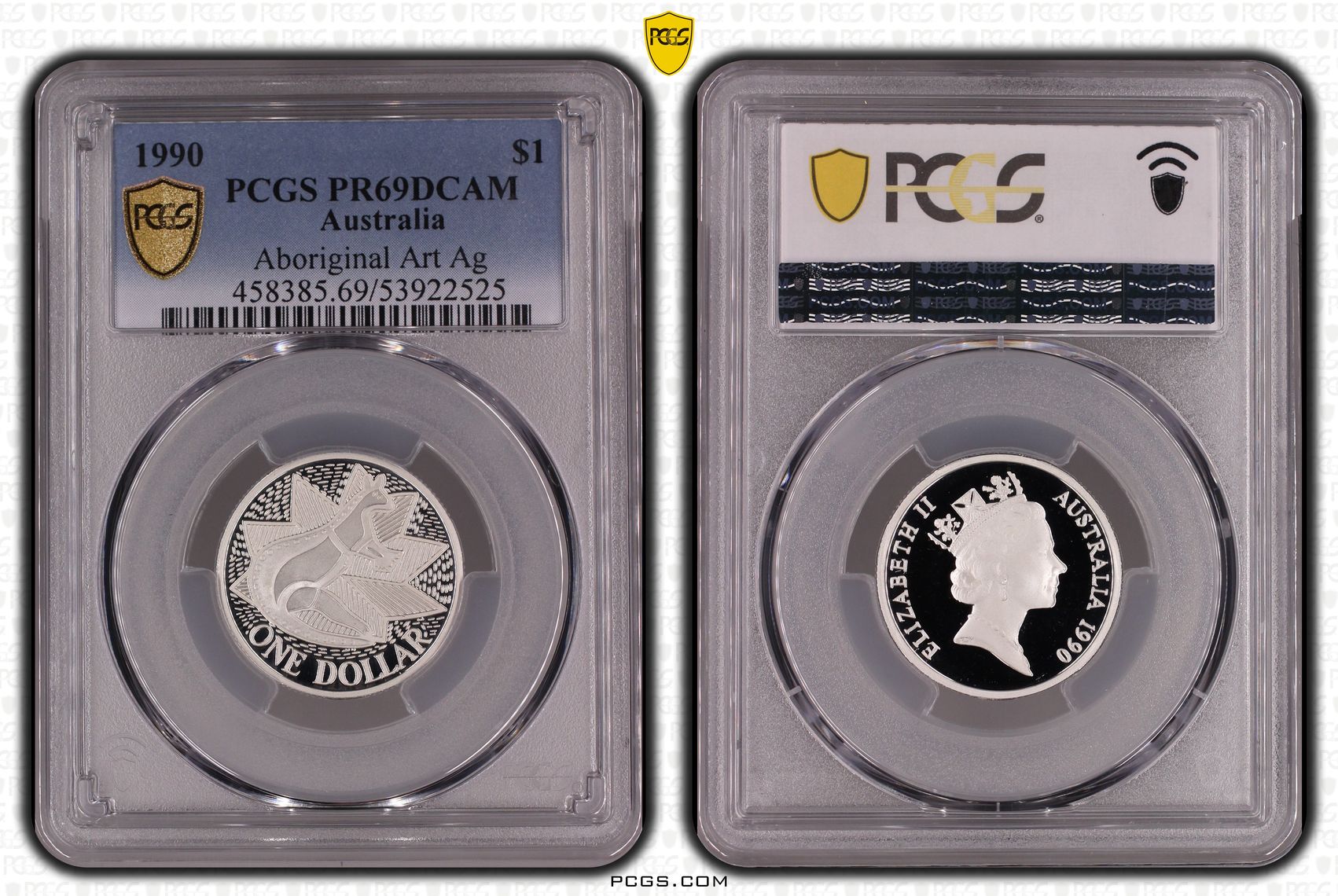 Aboriginal Art Silver, One Dollar, 1990, PCGS PR69DCAM