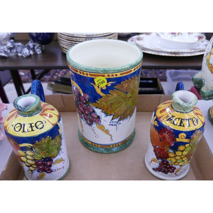 3pc Leona Italian Faience Oil & Vinegar and Crock- 8''