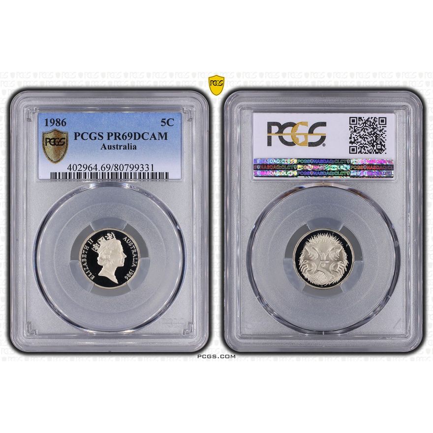 Elizabeth II, Five Cent, 1986, PCGS PR69DCAM