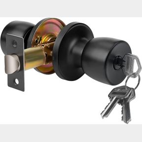 1 PIECE JO.KO DOOR KNOB WITH LOCK AND KEYED, BLACK MATTE ROUND BALL LOCK INTERIOR/EXTERIOR DOOR KNOB FOR BEDROOM OR BATHROOM/ENTRY