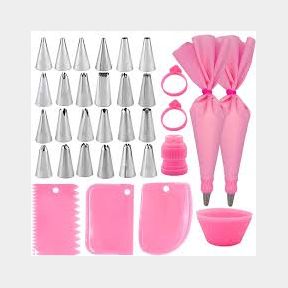Piping Bags With Nozzles - 2 Pink Reusable Pastry Bags Icing Accessories - 2 Reusable High Quality Silicone Piping Bags with 24 Tips 2 Silicone Cupcake Liners 2 Ties 1 Coupler -bar 9902043720925 -51732/838 B3 (S9)