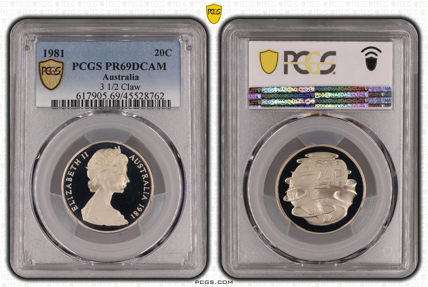 1981 Australia Twenty Cent, 20c 3 1/2 Claw, Scalloped Letters Obv PCGS - PR69DCAM -762