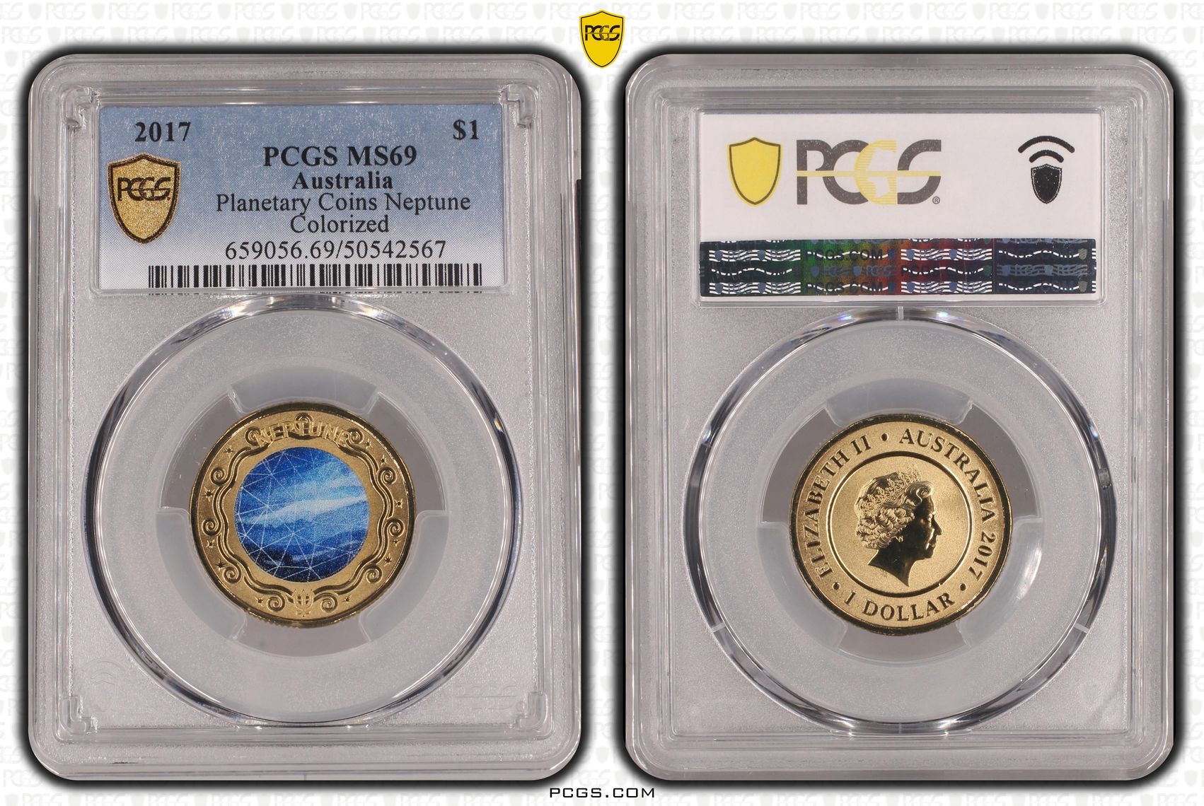Planetary Coins Neptune Colorized, One Dollar, 2017, PCGS MS69