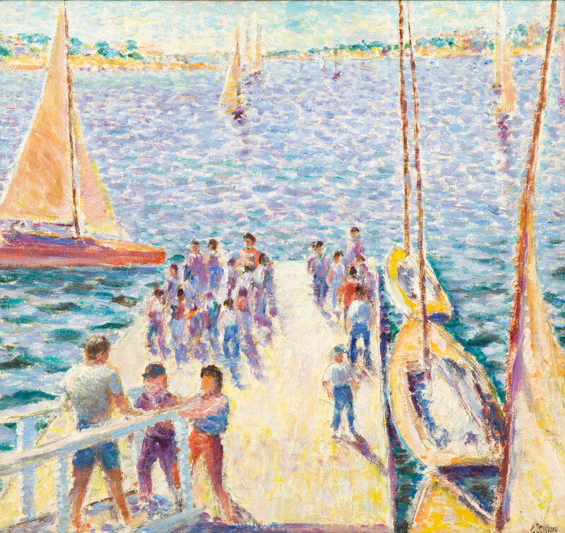 Max Kuehne
(American, 1880-1968) 
Yacht Club Landing - Race Time, 1913