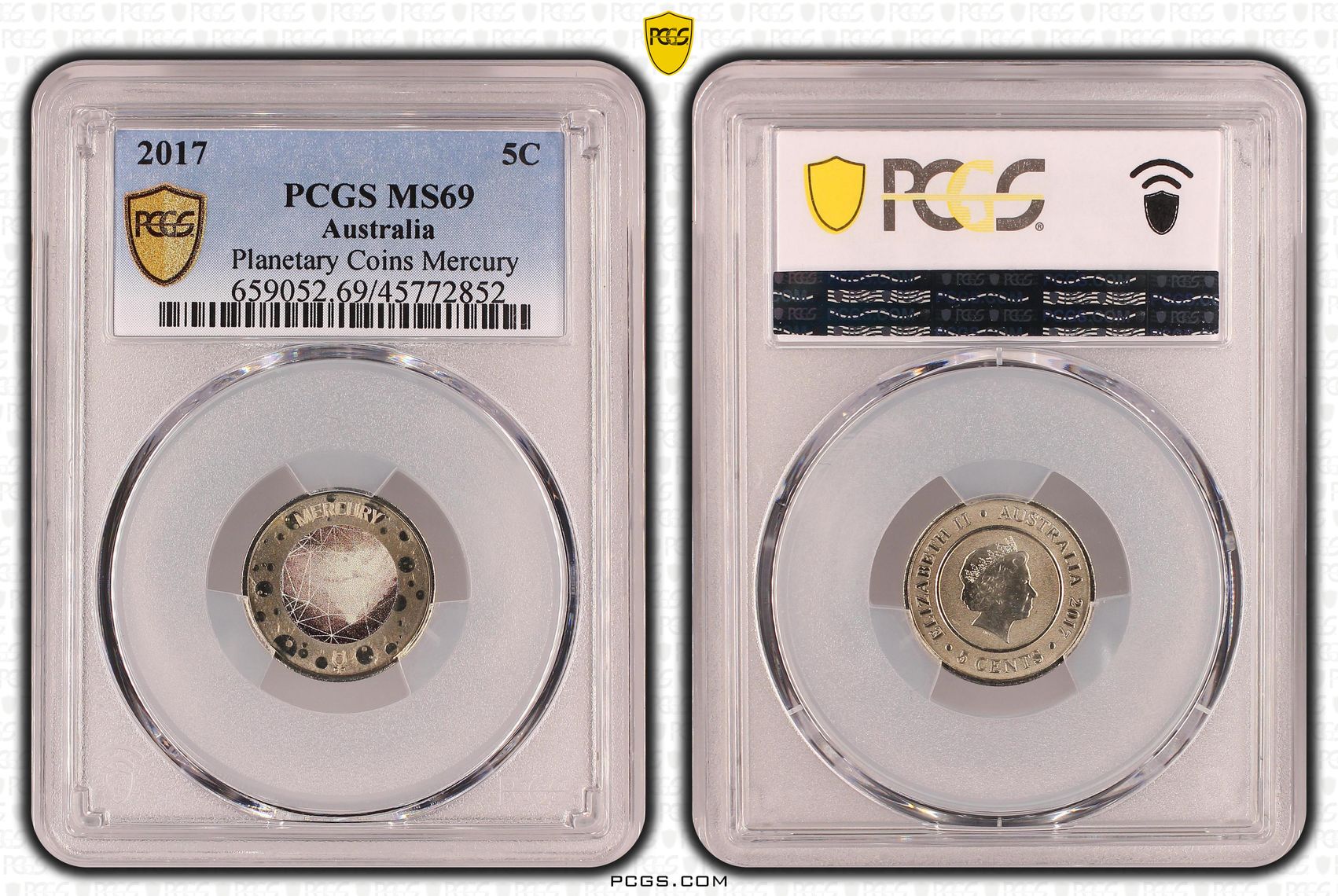 Elizabeth II, Planetary Coins Mercury, Five Cent, 2017, PCGS MS 69