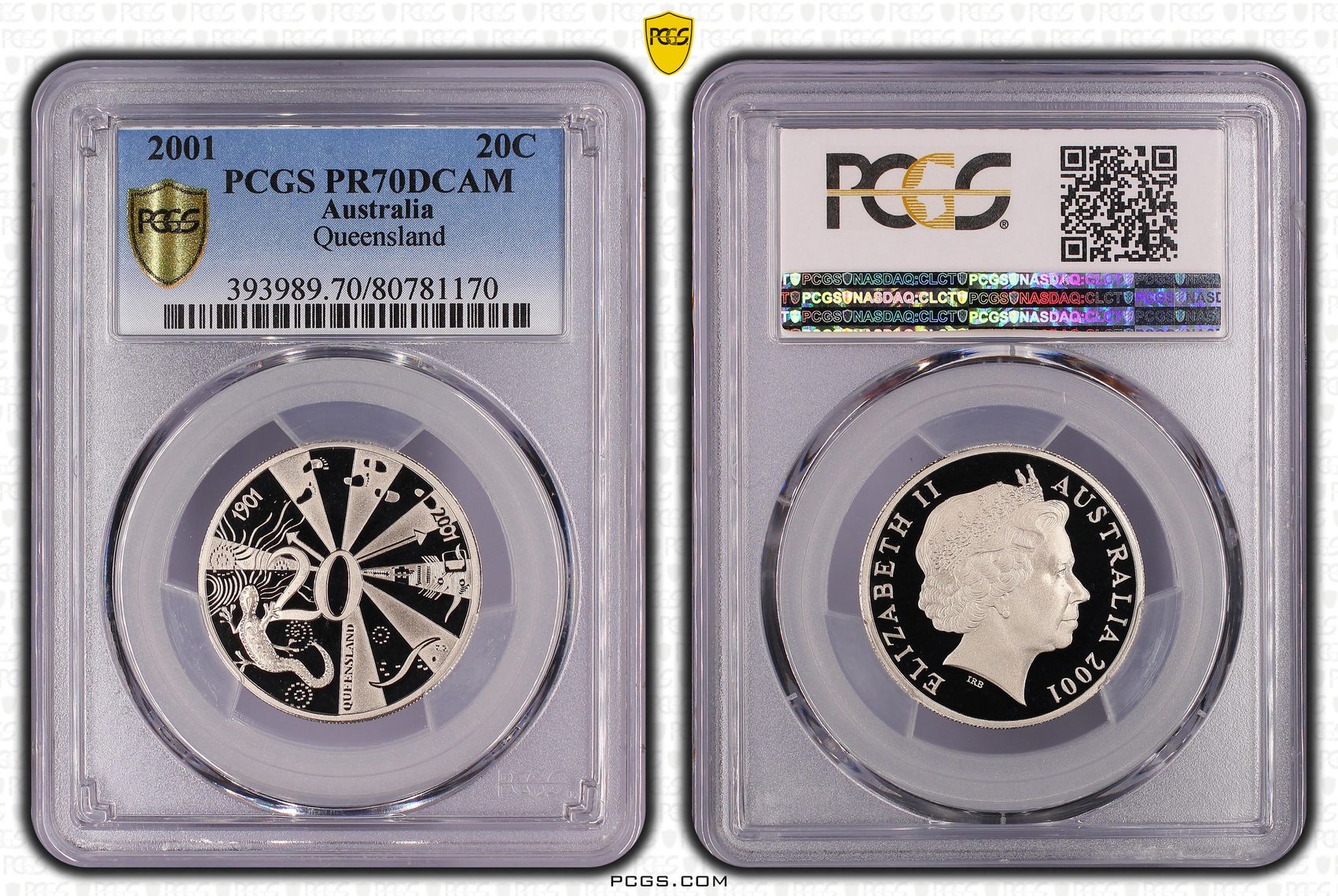 2001 Australian Twenty Cent, 20c Proof Queensland PCGS - PR70DCAM POP 48/0 -170