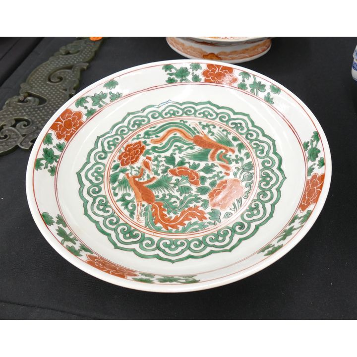 Chinese Famille Verte Phoenix Bowl 11''
