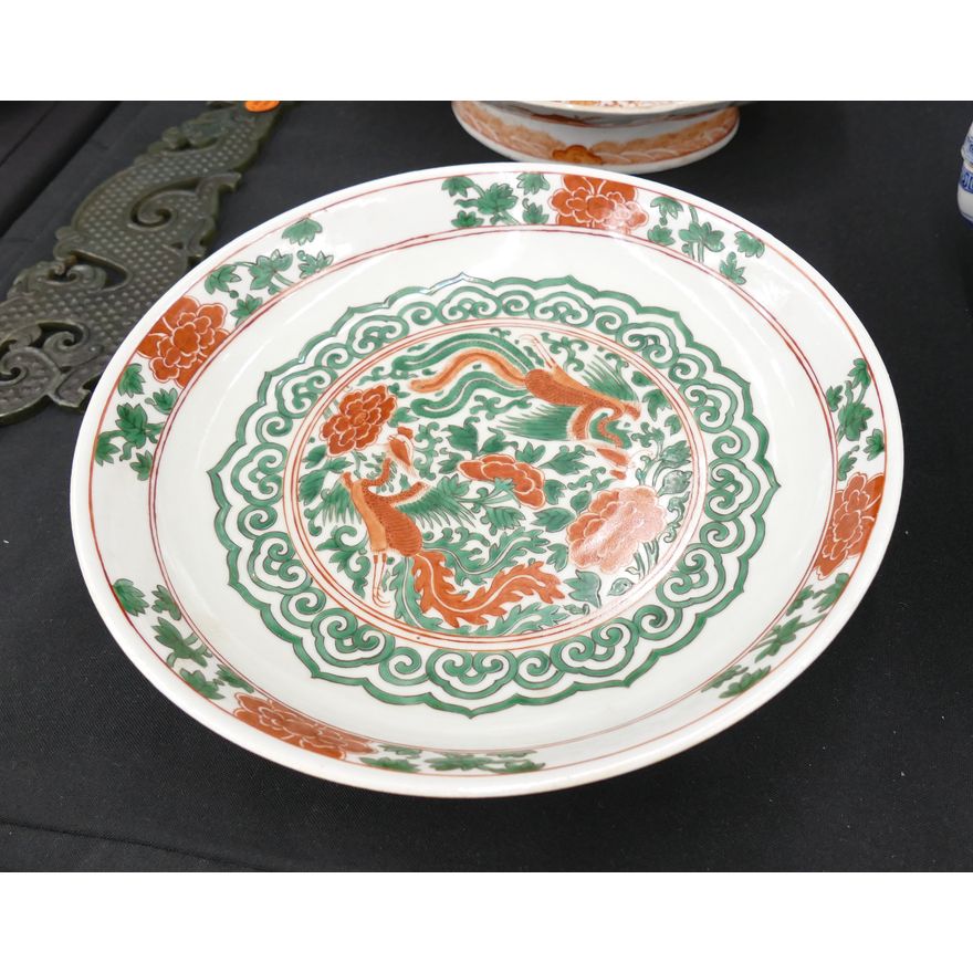 Chinese Famille Verte Phoenix Bowl 11''